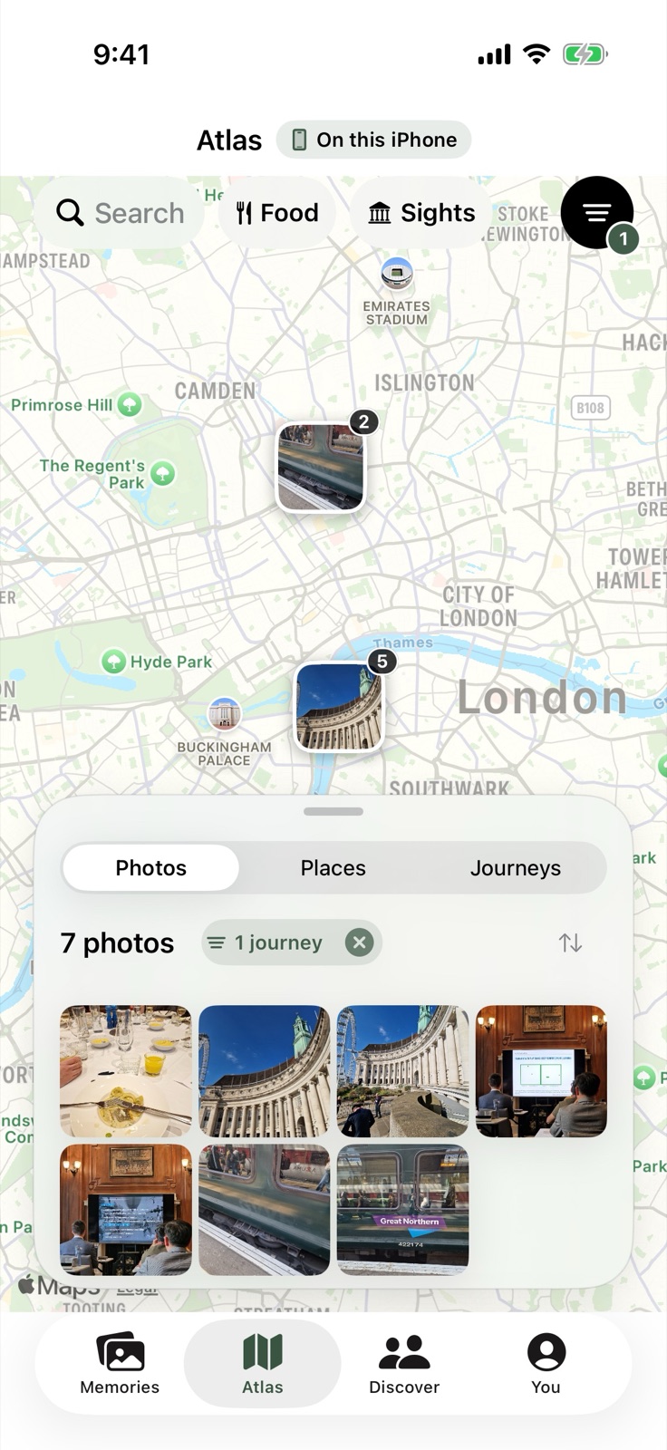 One Where Atlas showing photo locations on a map of London